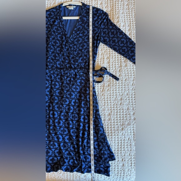 Boden Jersey Wrap Midi Dress Blue Black Print Long Sleeve Sz 6P - Picture 12 of 14